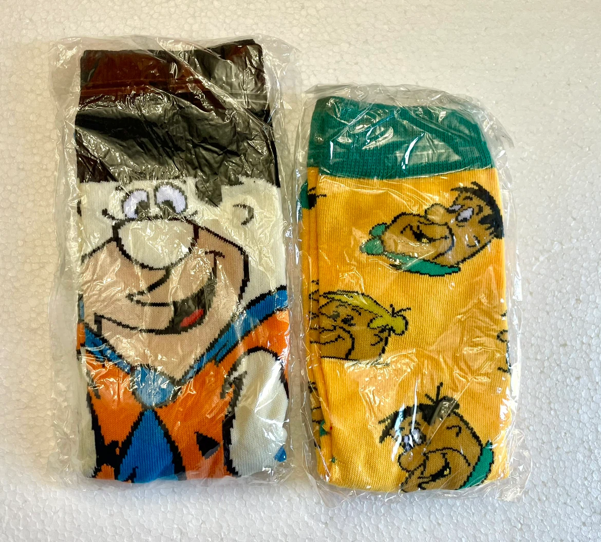 2 Pair THE FLINTSTONES Retro Cartoon Adult Socks Size 6-11