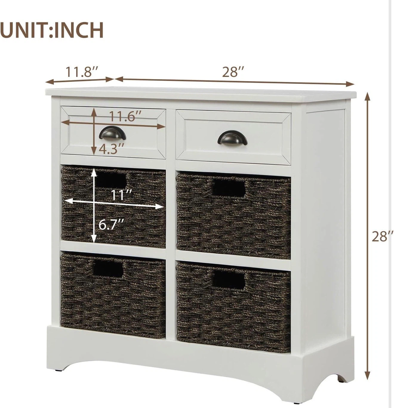 White storage cabinet with four baskets