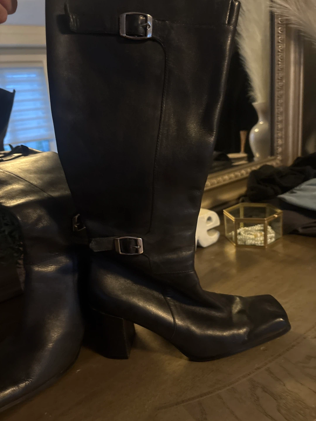 Black Leather Knee-High Boots