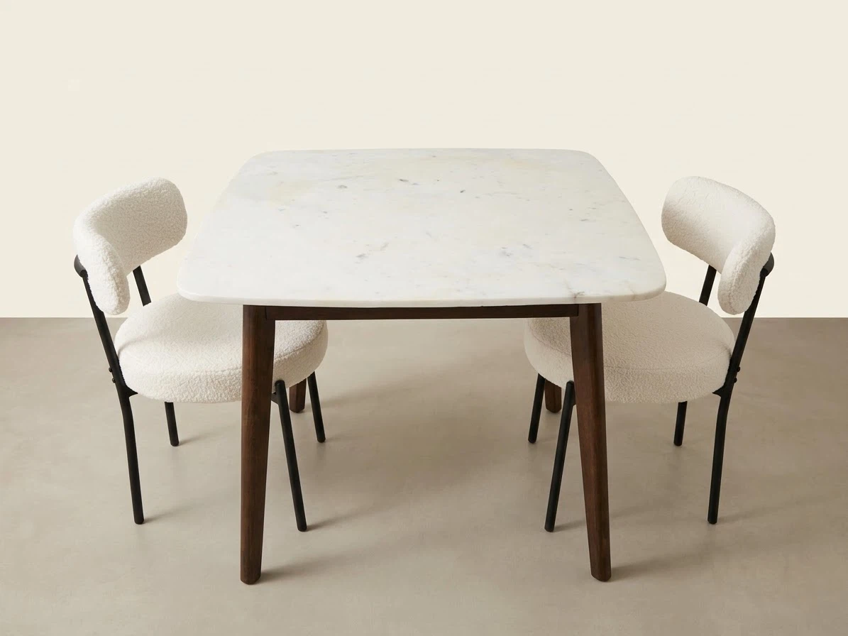 Marble Top Dining Table and Two Boucle Chairs - photo 2