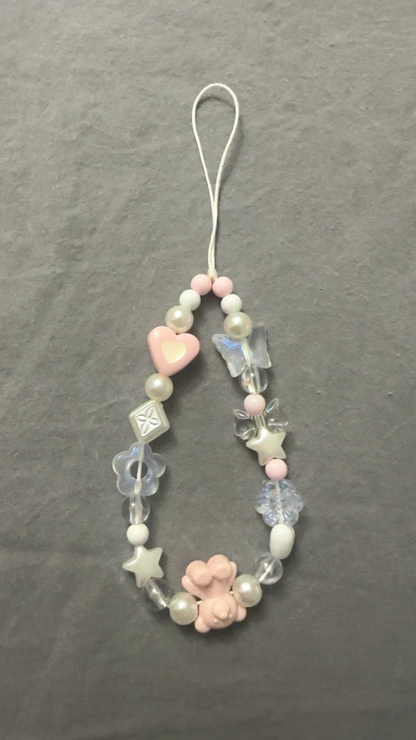 Handmade Cute Y2K Pink Heart Beaded Phone Charm
