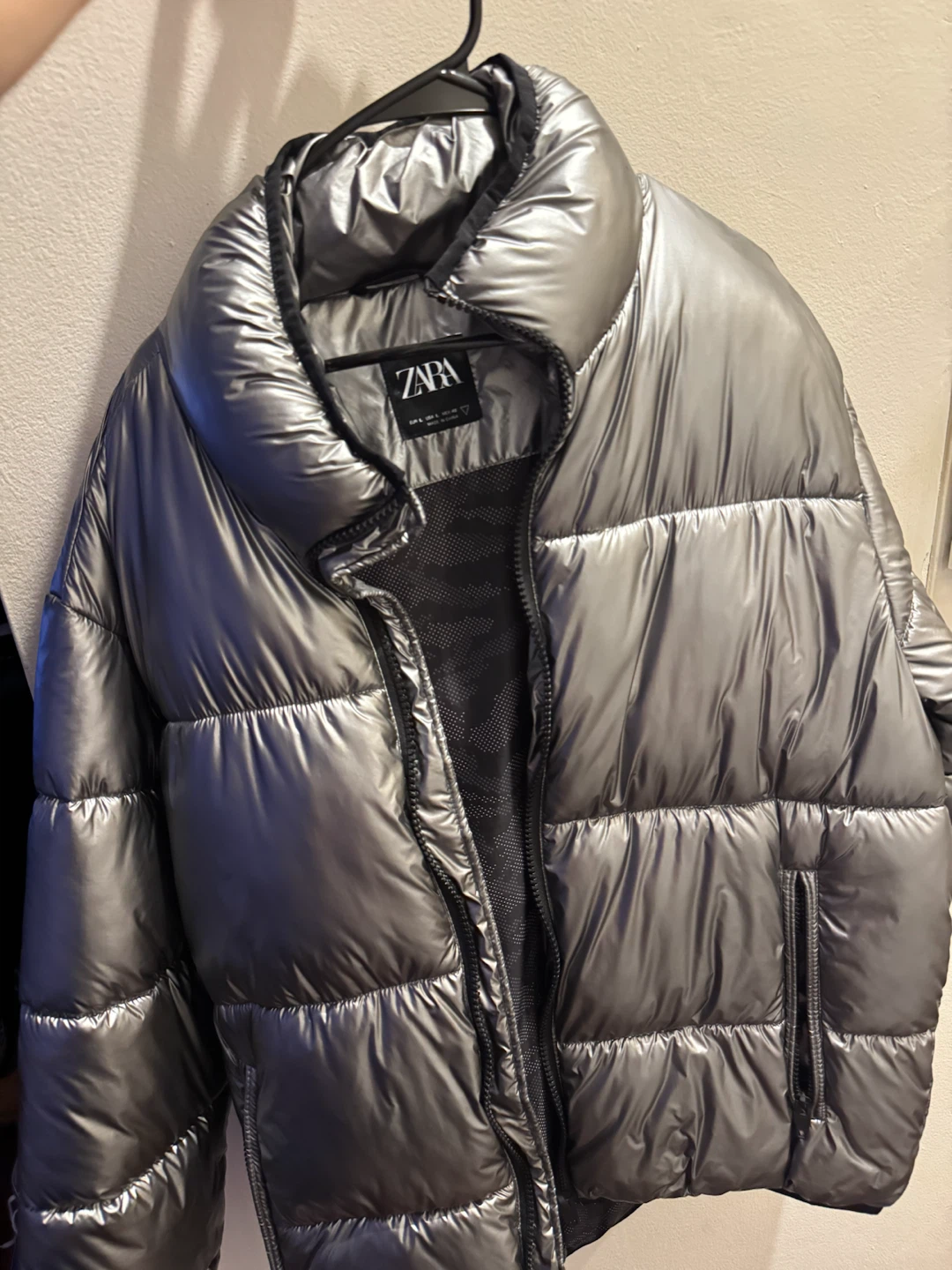 Zara Silver Metallic Puffer Jacket