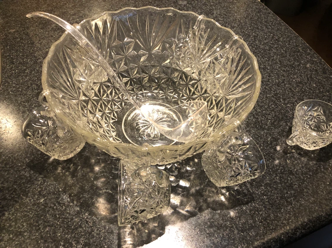 Vintage Clear Glass Punch Bowl Set