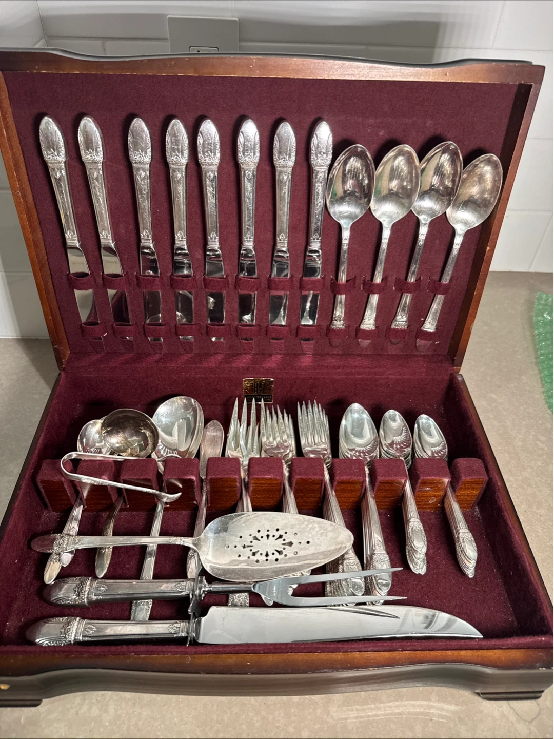 1847 Rogers Bros Silverware Set with Wooden Case