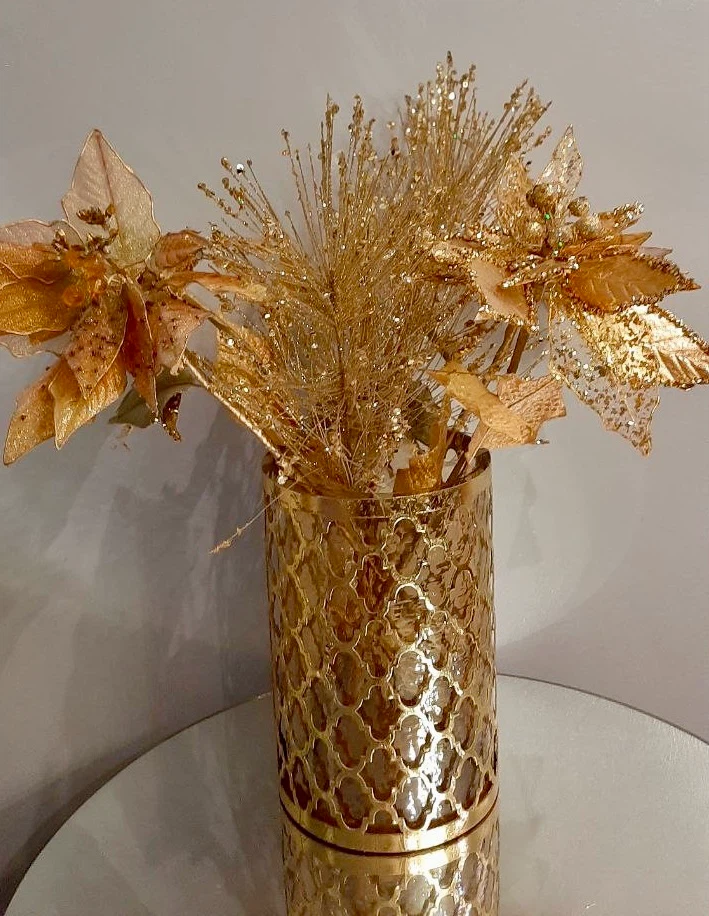 Gold Decorative Vase with Artificial Floral Arrangement