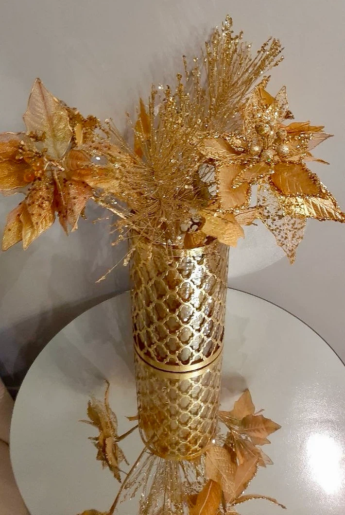 Gold Decorative Vase with Artificial Floral Arrangement - photo 2