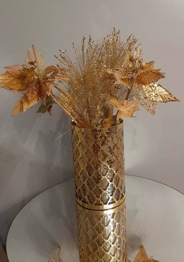Gold Decorative Vase with Artificial Floral Arrangement - photo 3