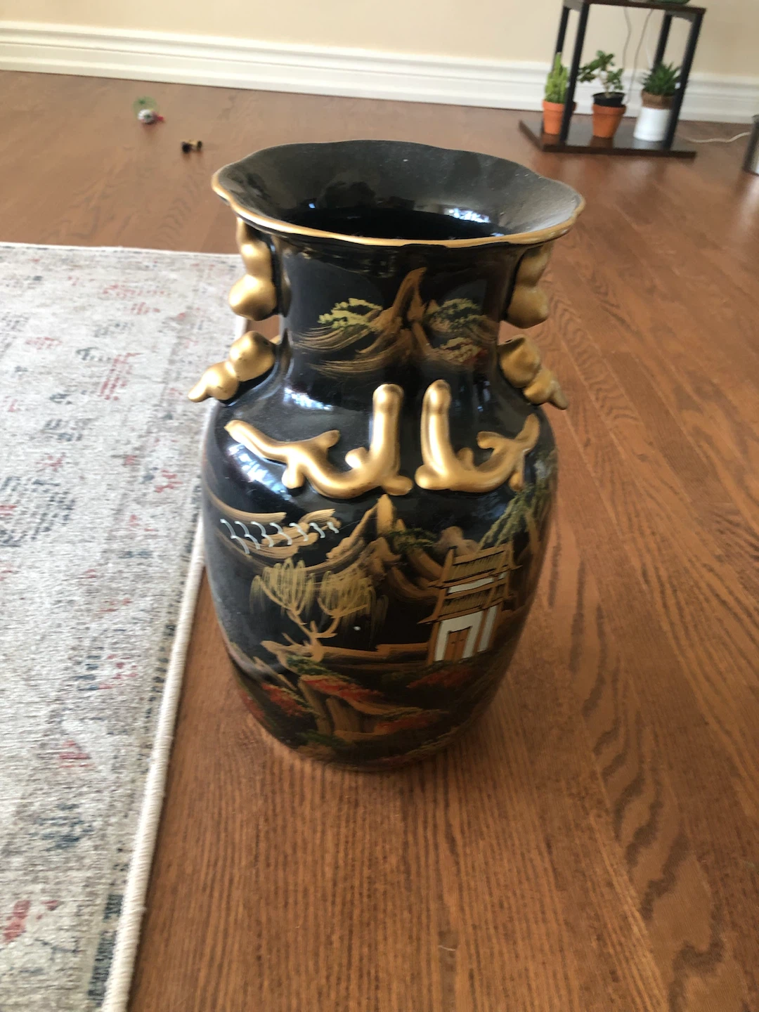 Black and Gold Ceramic Oriental Vase
