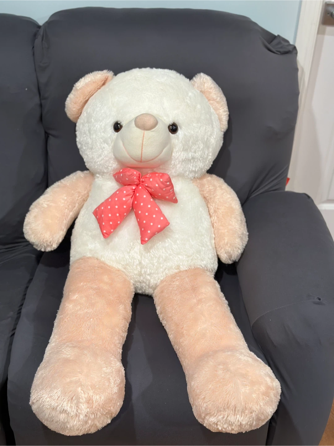 Large White and Peach Teddy Bear