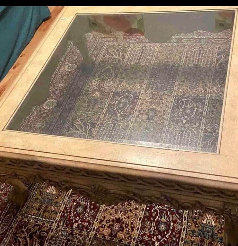 Vintage Style Wooden Coffee Table with Glass Top
