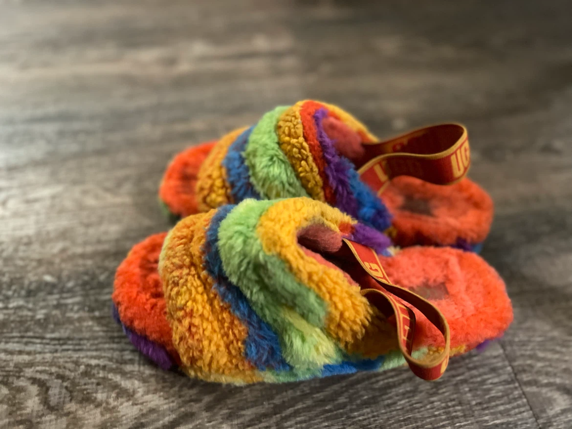 Rare UGG Fluff Yeah Slide Rainbow Sandals - photo 2