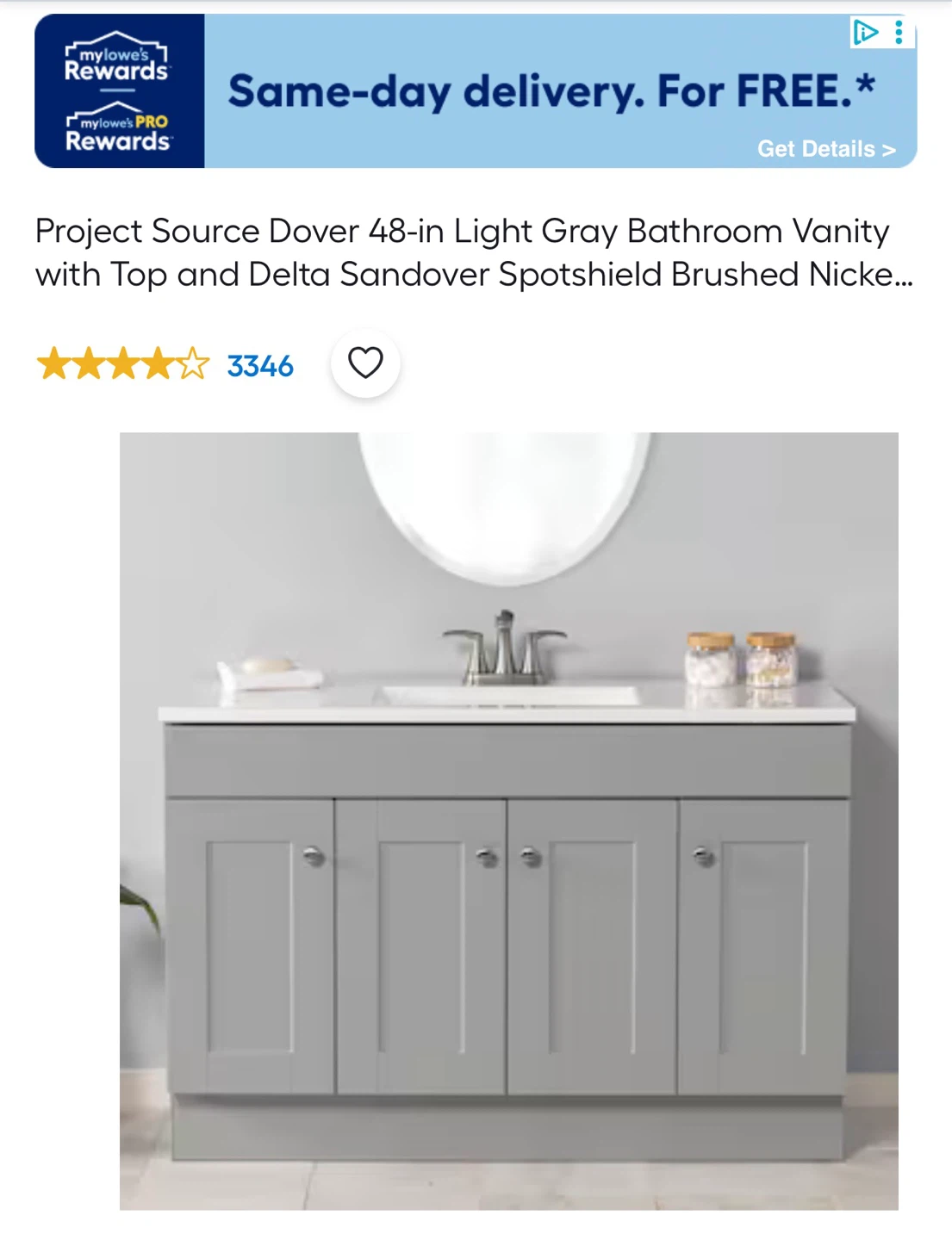 Project Source Dover 48-in Light Gray Bathroom Vanity