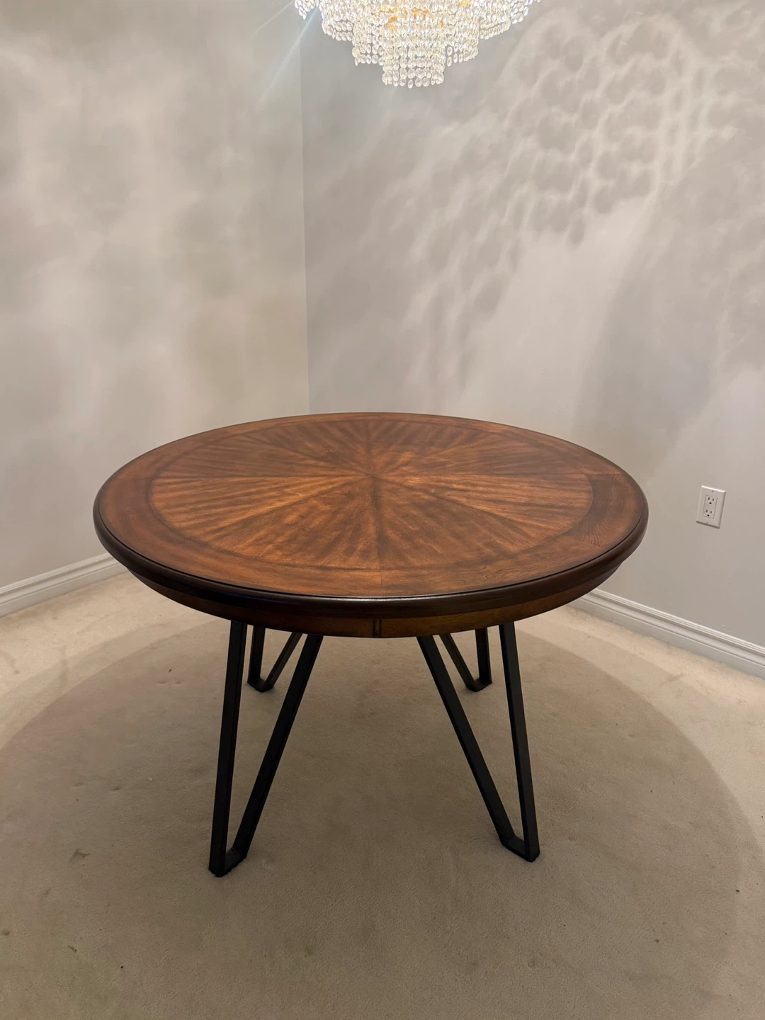 Solid Wood Dining Table with Metal Base for 4