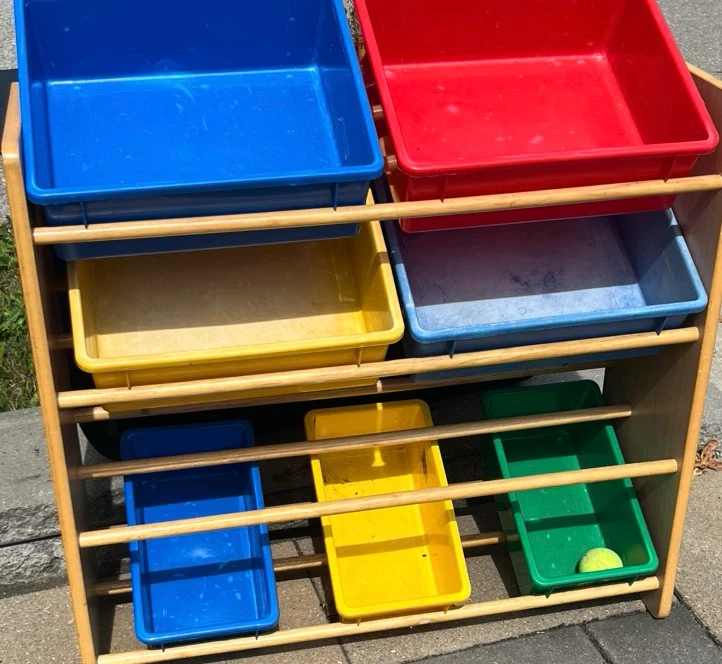 Kids Wooden Toy Organizer with Plastic Bins