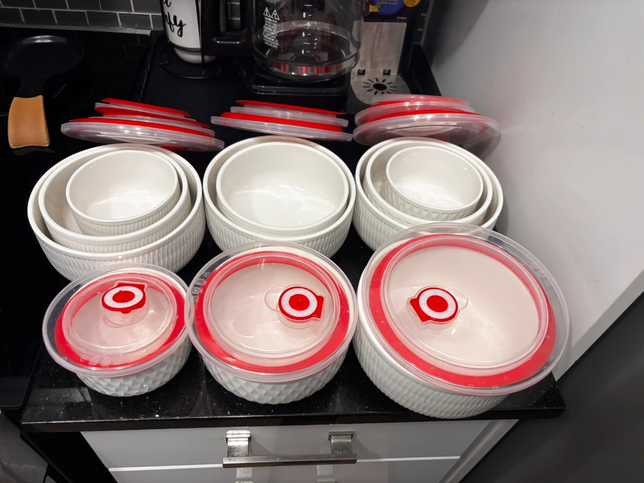 11 Pieces White Ceramic Food Storage Bowls with Red Lids