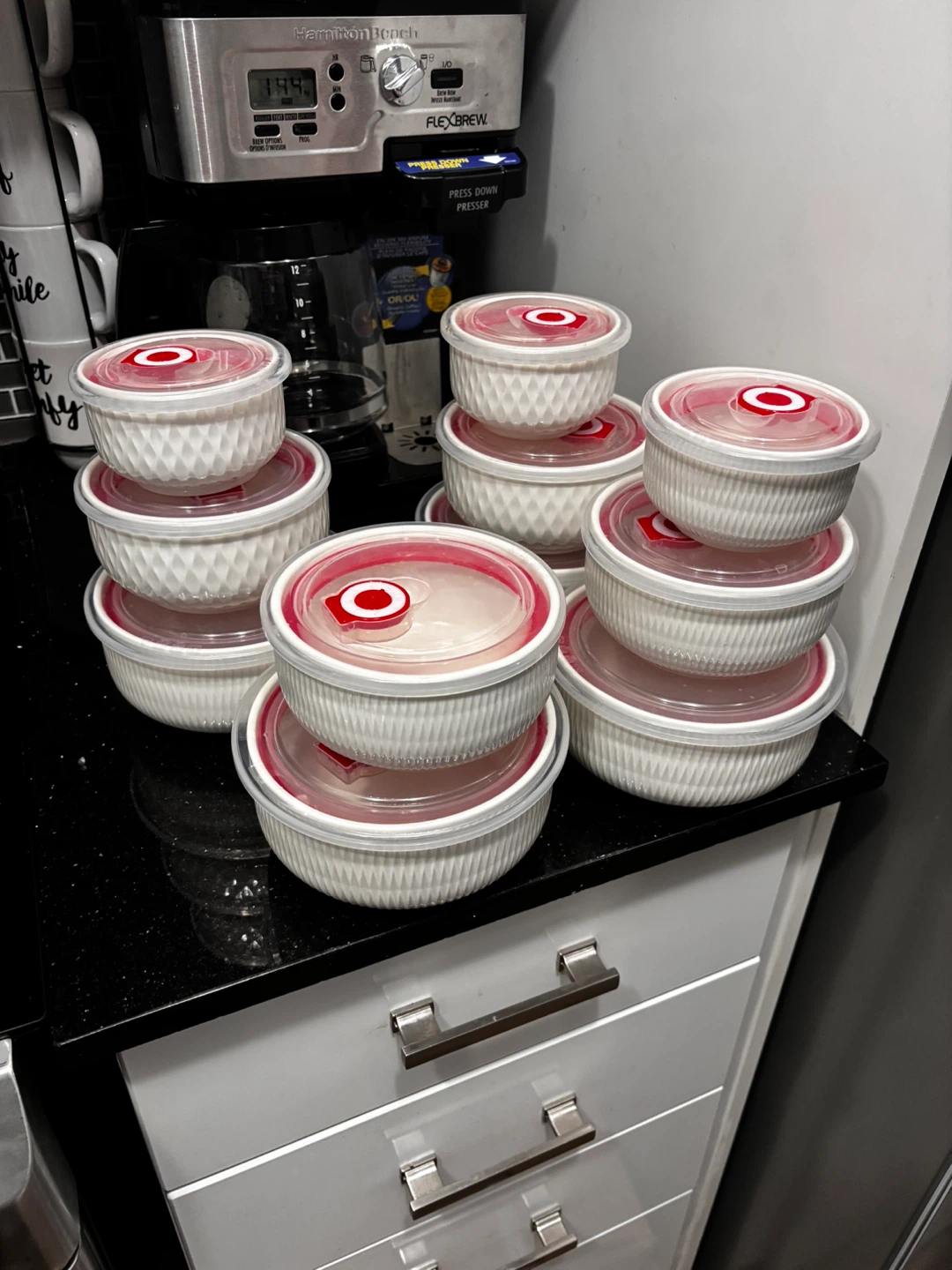 11 Pieces White Ceramic Food Storage Bowls with Red Lids - photo 2