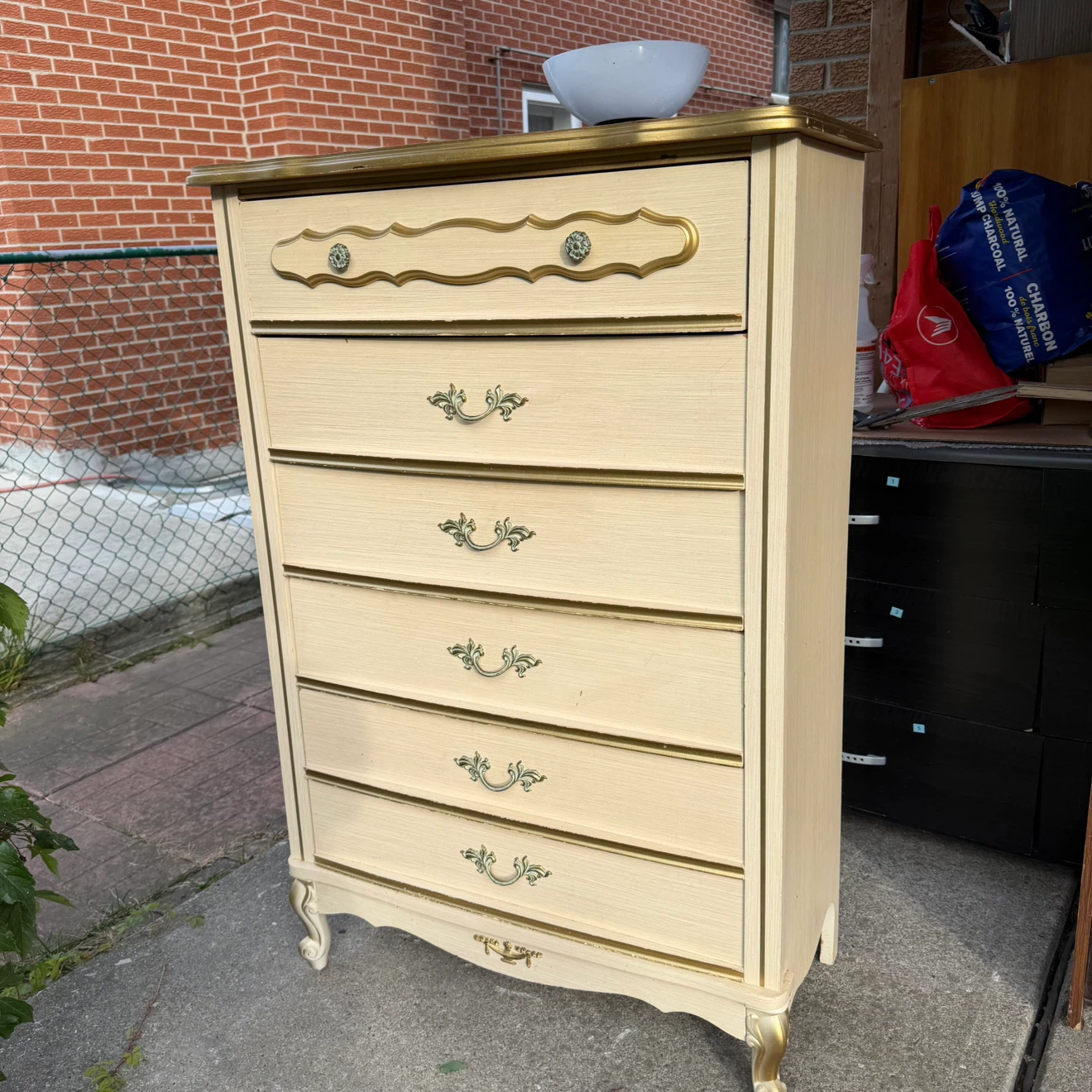 Cream and Gold Five-Drawer Dresser drawer needs track guide - photo 2