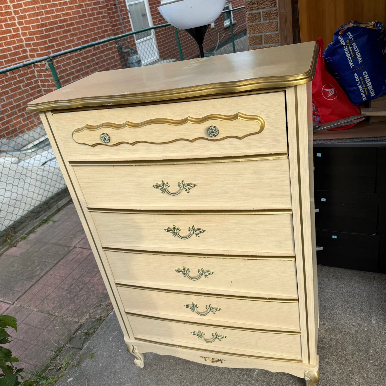 Cream and Gold Five-Drawer Dresser drawer needs track guide - photo 3