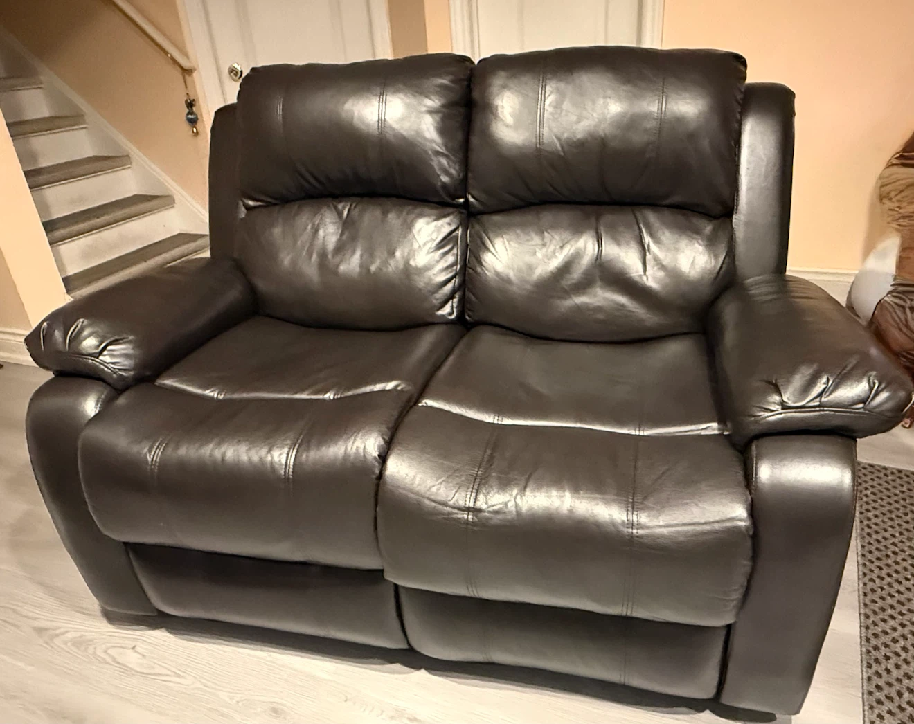 Dark Brown Leather Reclining Loveseat