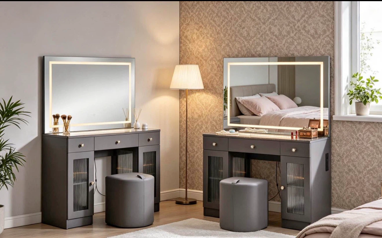Modern LED Vanity Table with Mirror and Stool - photo 3