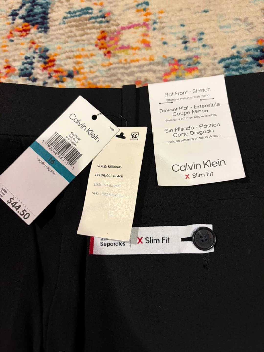 Calvin Klein Slim Fit Flat Front Pants Black Size 16
