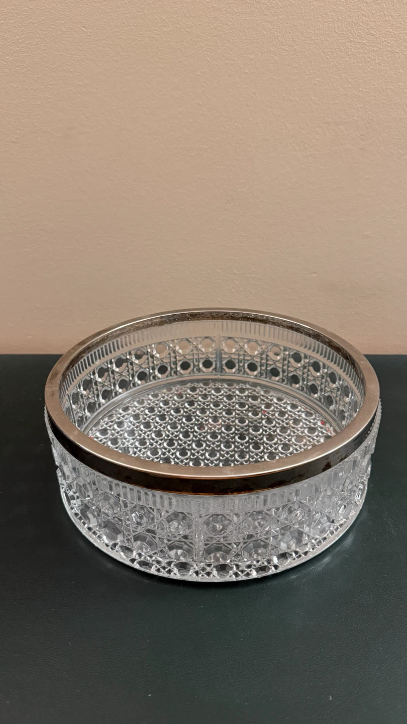 Vintage Glass Serving Bowl with Silver Rim - photo 2