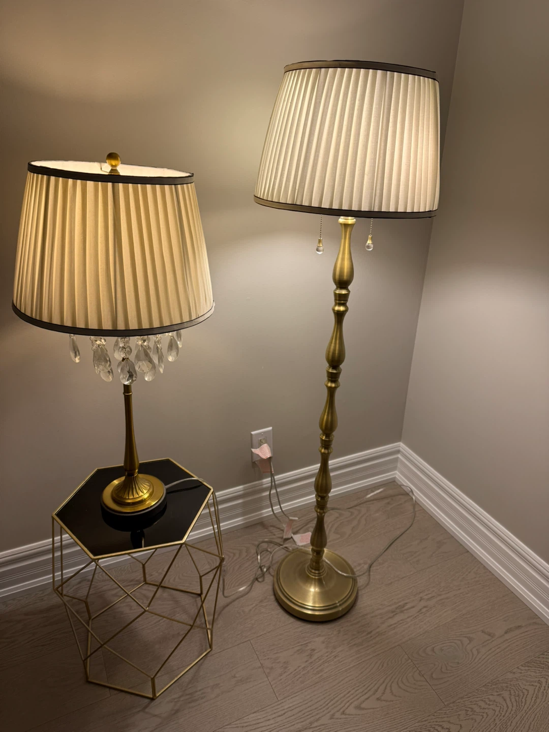 Matching Brass Table and Floor Lamp Set