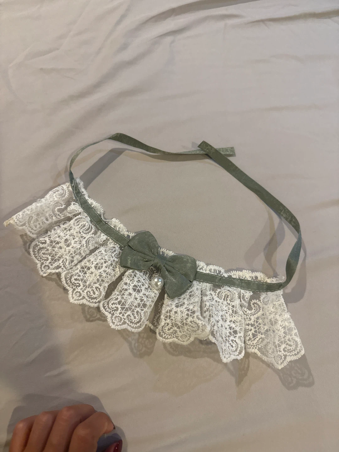 Cat Lace Choker with Bow and Pearl Detail