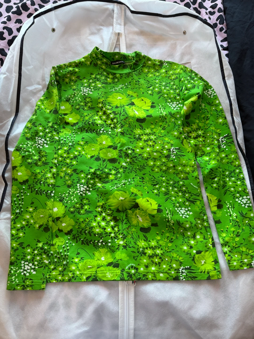 Balenciaga Green Floral Long Sleeve Mock Neck