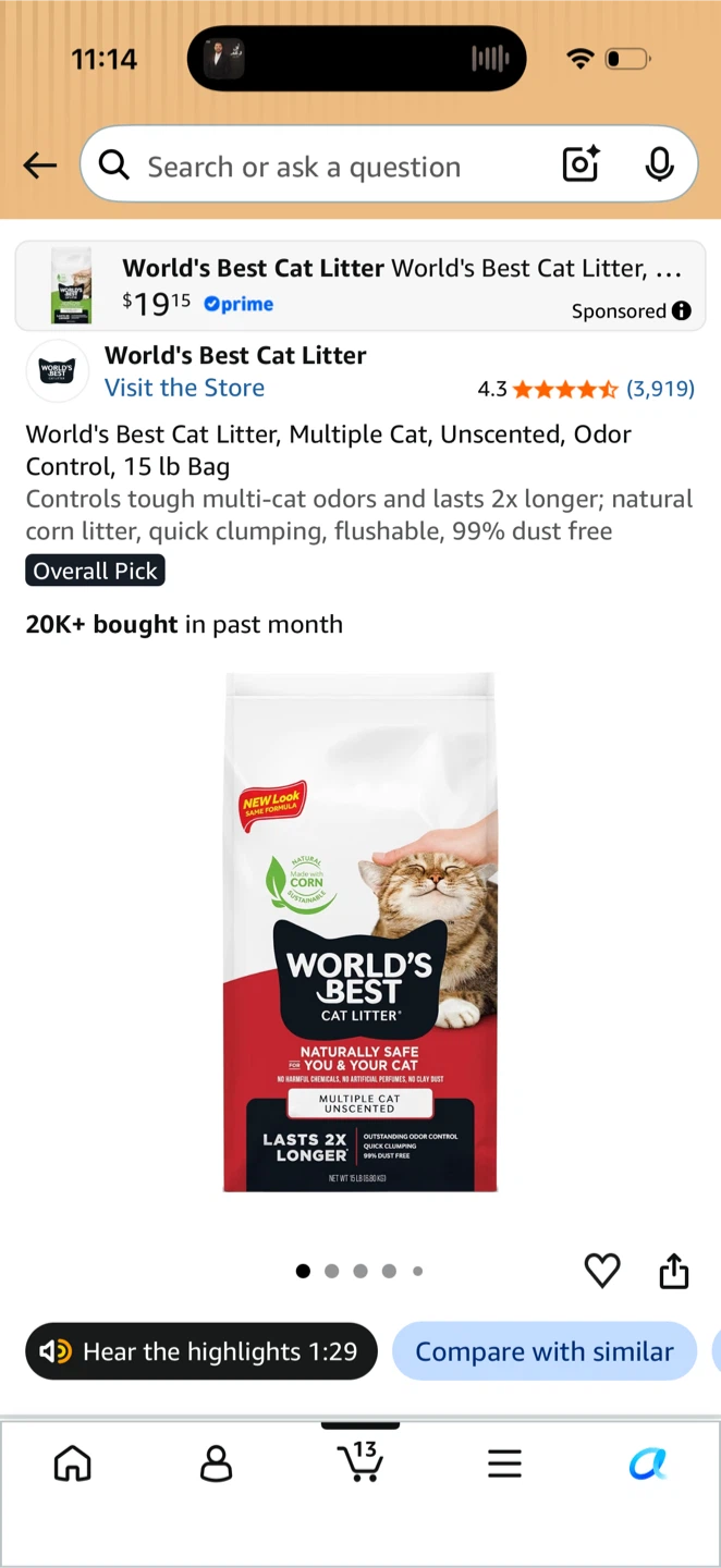 World's Best Multiple Cat Unscented Litter 15 lb