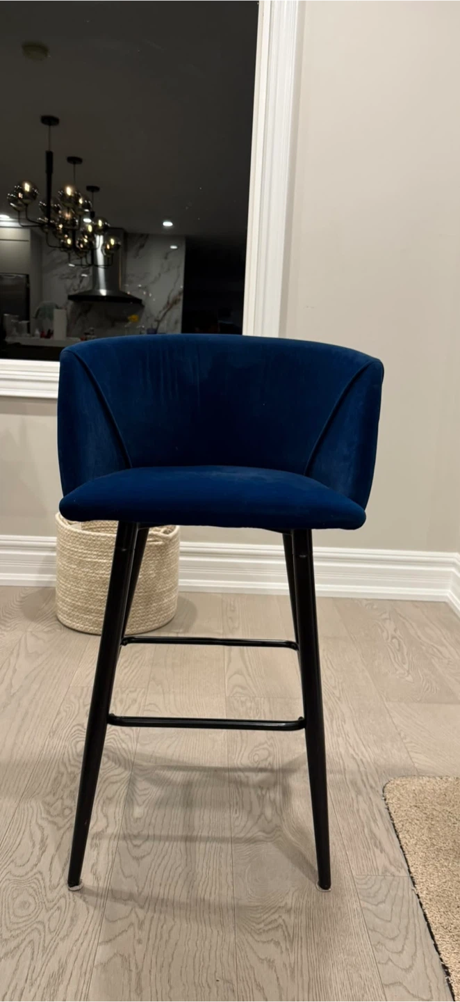 Set of 2 Blue Velvet Bar Stools / Counter Chairs - photo 2