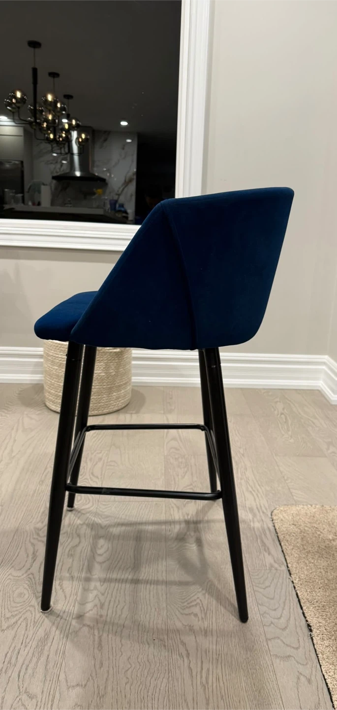 Set of 2 Blue Velvet Bar Stools / Counter Chairs - photo 3