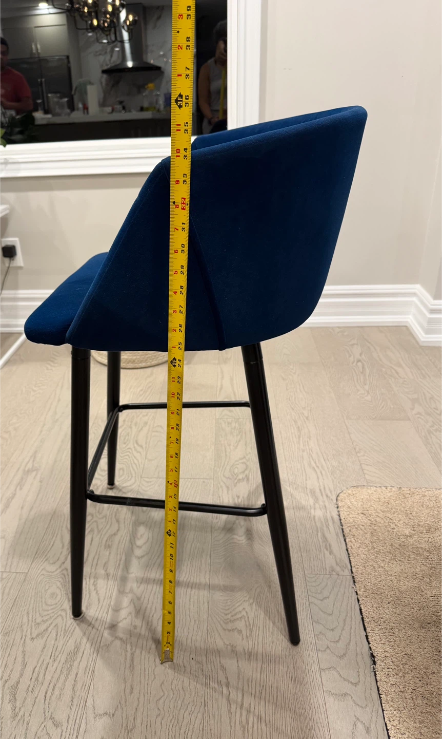 Set of 2 Blue Velvet Bar Stools / Counter Chairs - photo 5