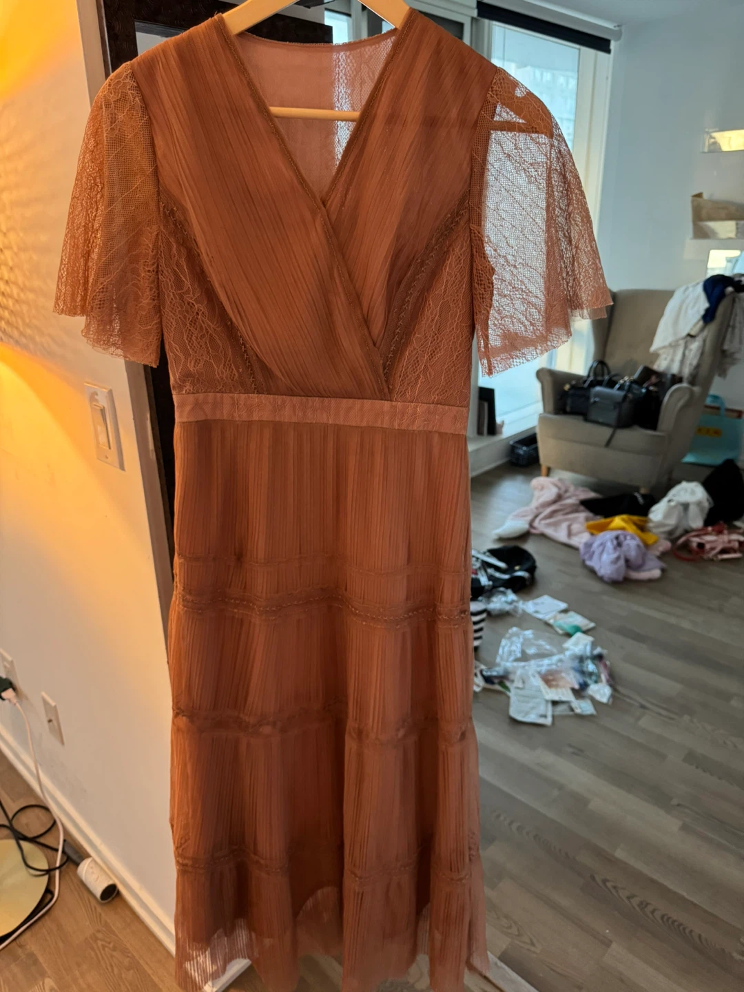 Pleated Lace Detail Midi Dress - photo 2