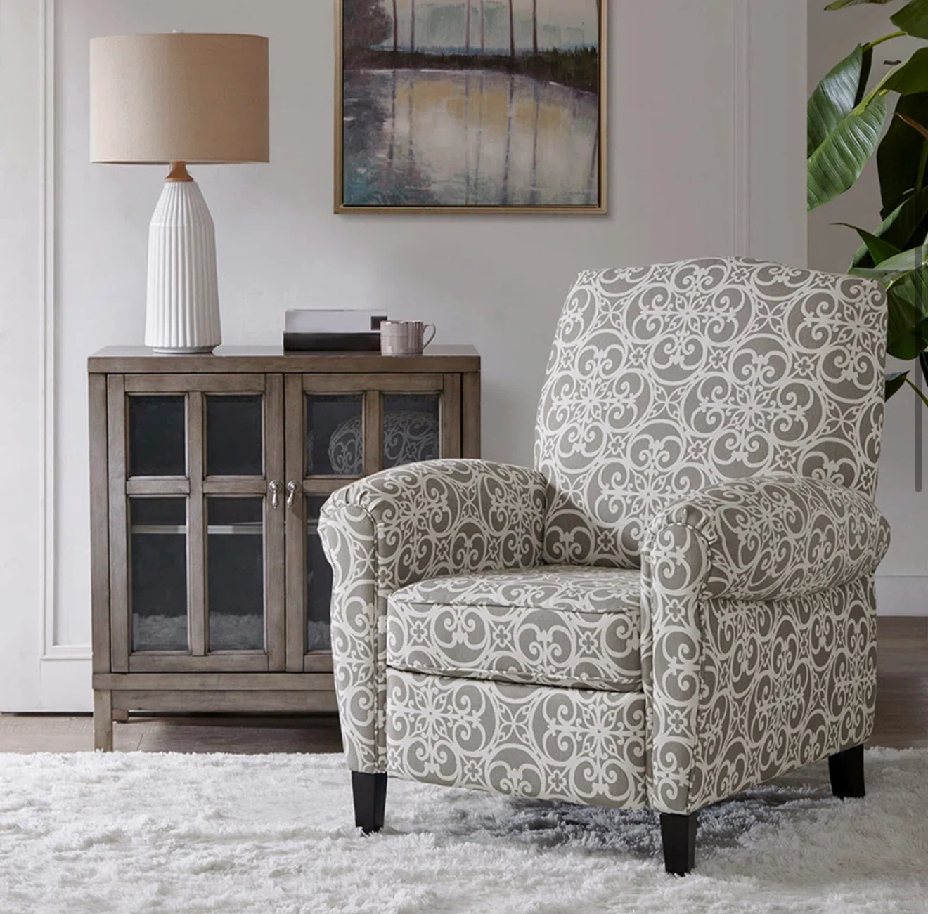 Gray and White Patterned Recliner - photo 3