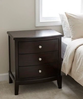 3-Drawer wooden dark brown Nightstand