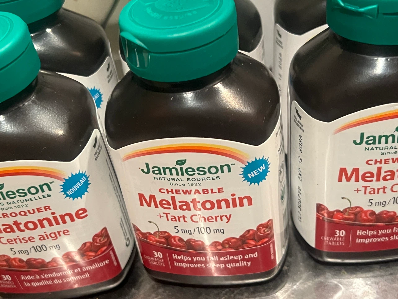 bottle of Jamieson Chewable Melatonin + Tart Cherry