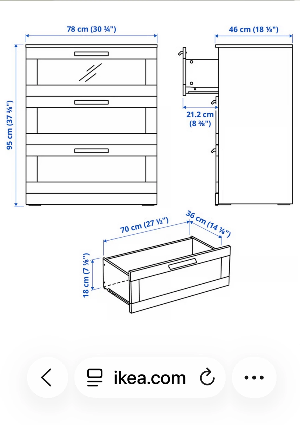 IKEA White 3-Drawer Dresser