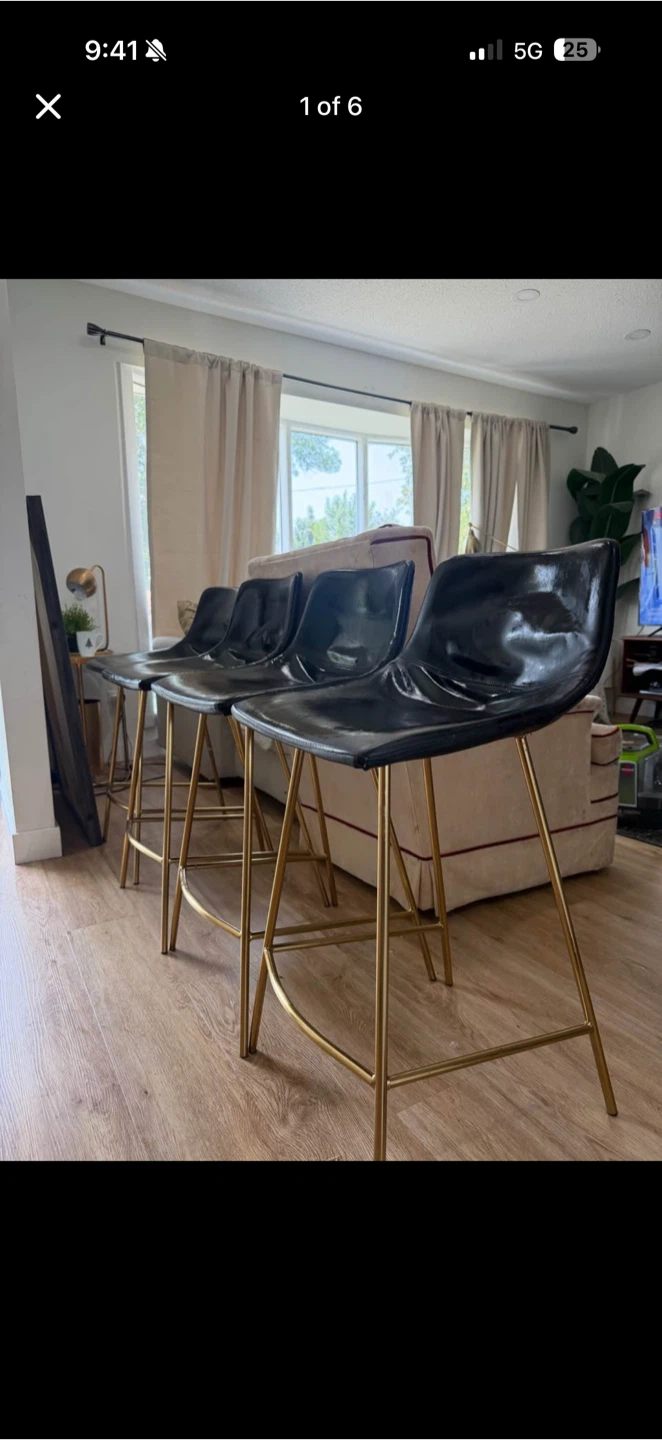 Set of 3 Modern Black and Gold Bar Stools (4)