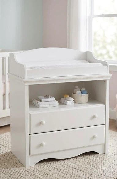 White Baby Changing Table with Two Drawers