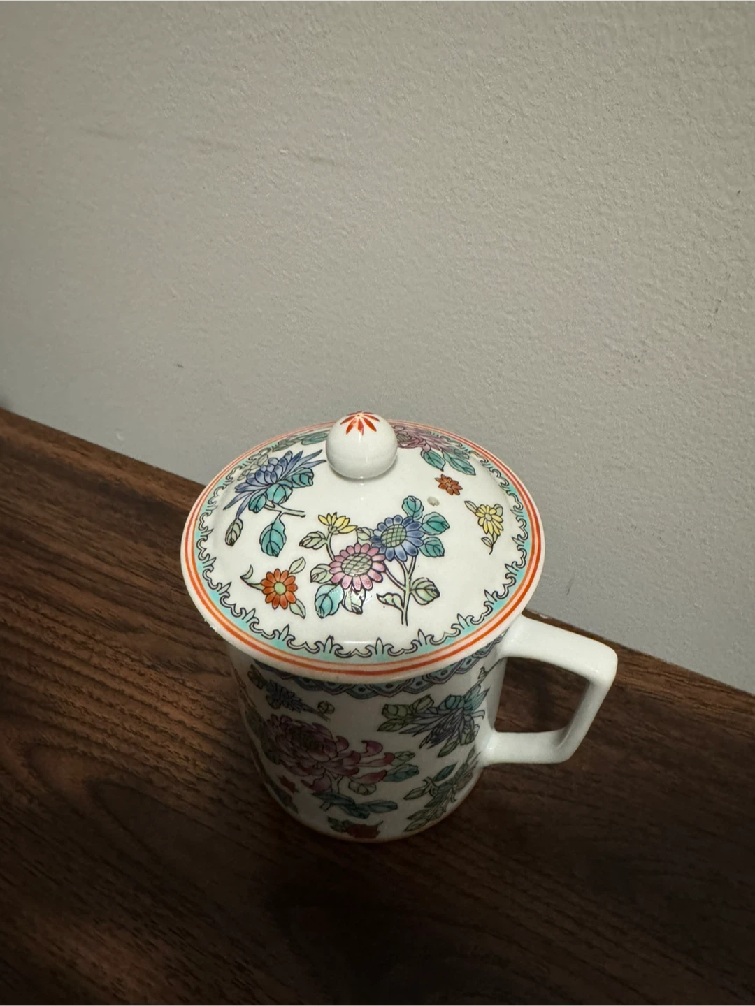 Floral Porcelain Tea Mug with Lid - photo 3