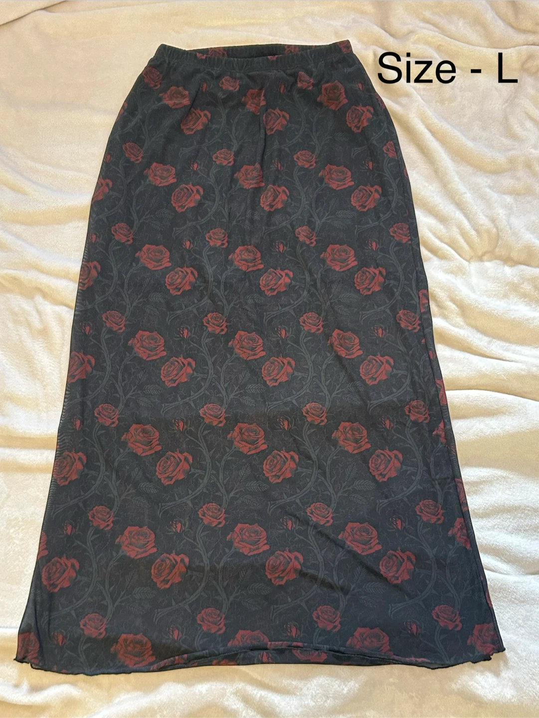 Rose Print Mesh Midi Skirt Size L