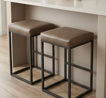 Set of Two Faux Leather Bar Stools