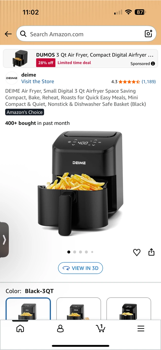 Deime Digital Air Fryer RA312D 3QT Black - photo 4