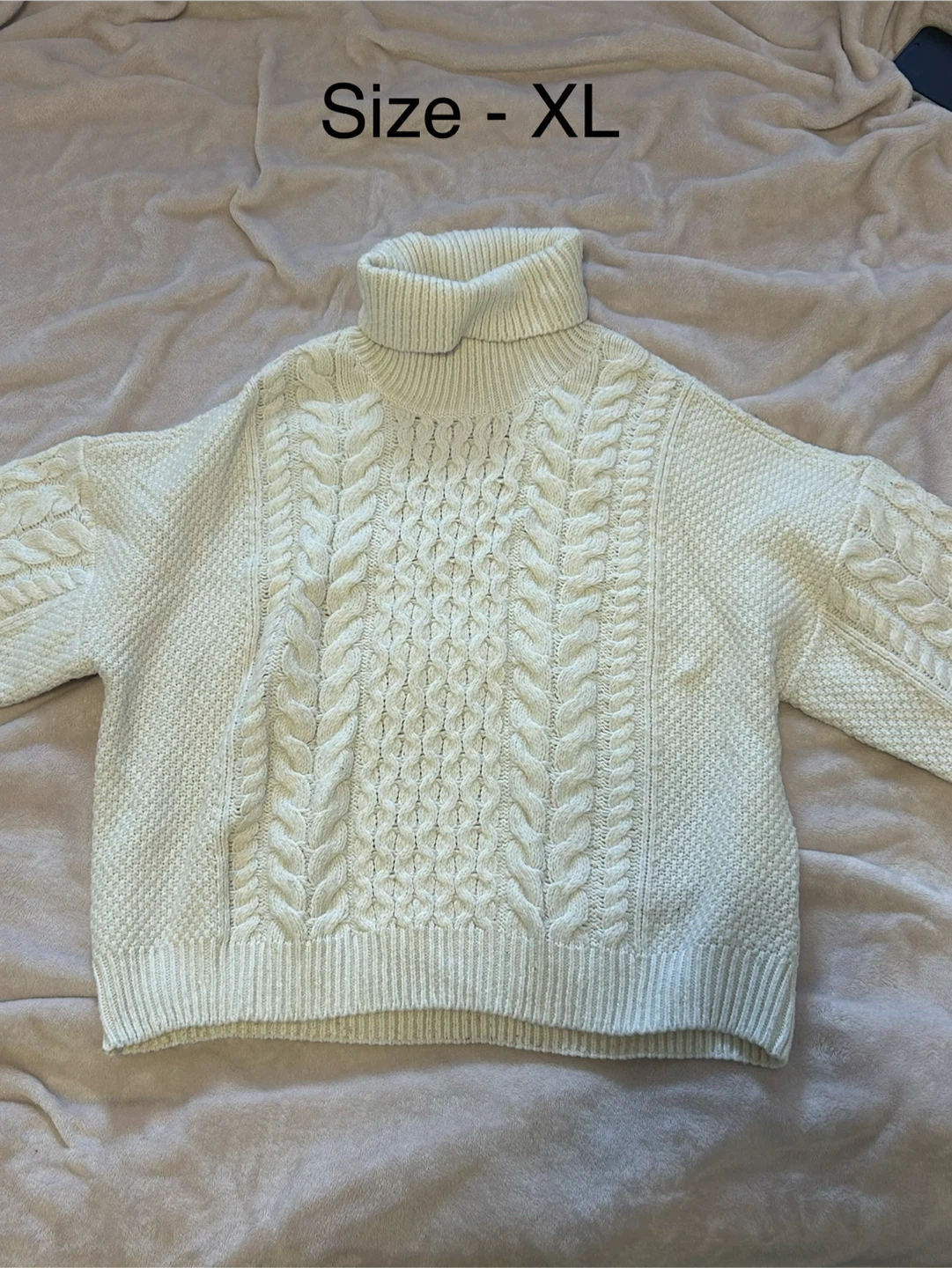 Cream Cable Knit Turtleneck Sweater
