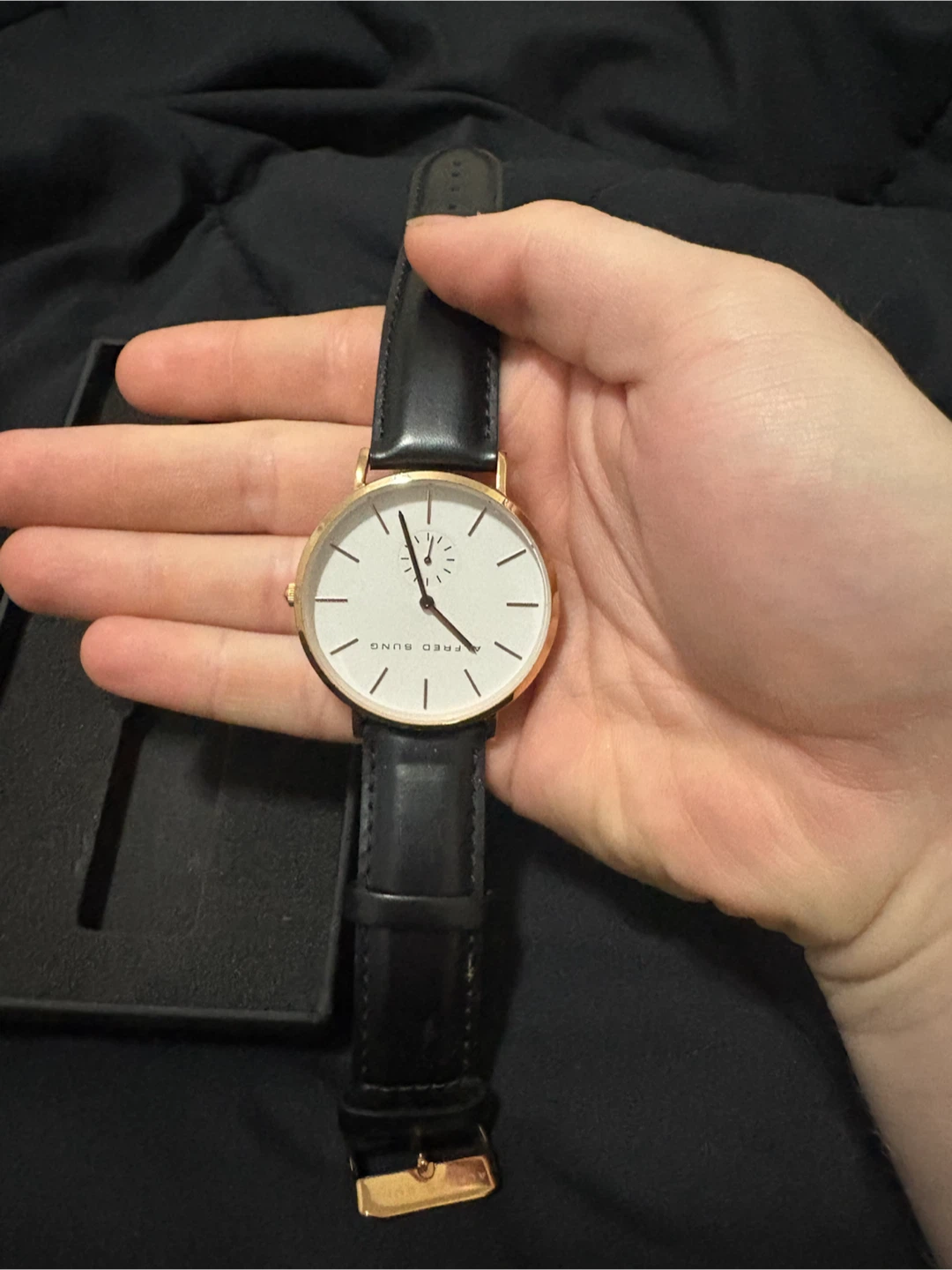 Alfred Sung Rose Gold and Black Leather Watch - photo 2