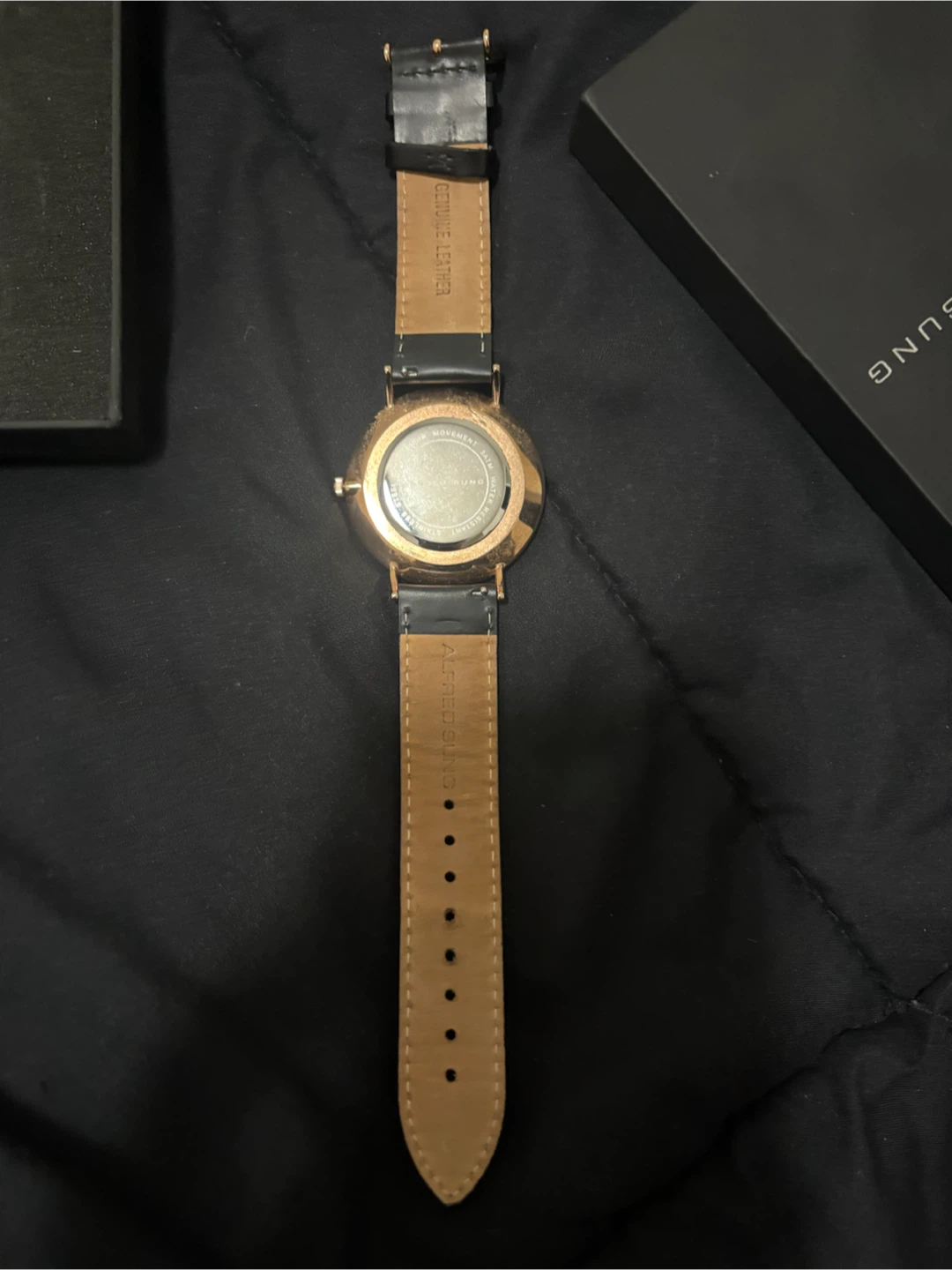 Alfred Sung Rose Gold and Black Leather Watch - photo 3