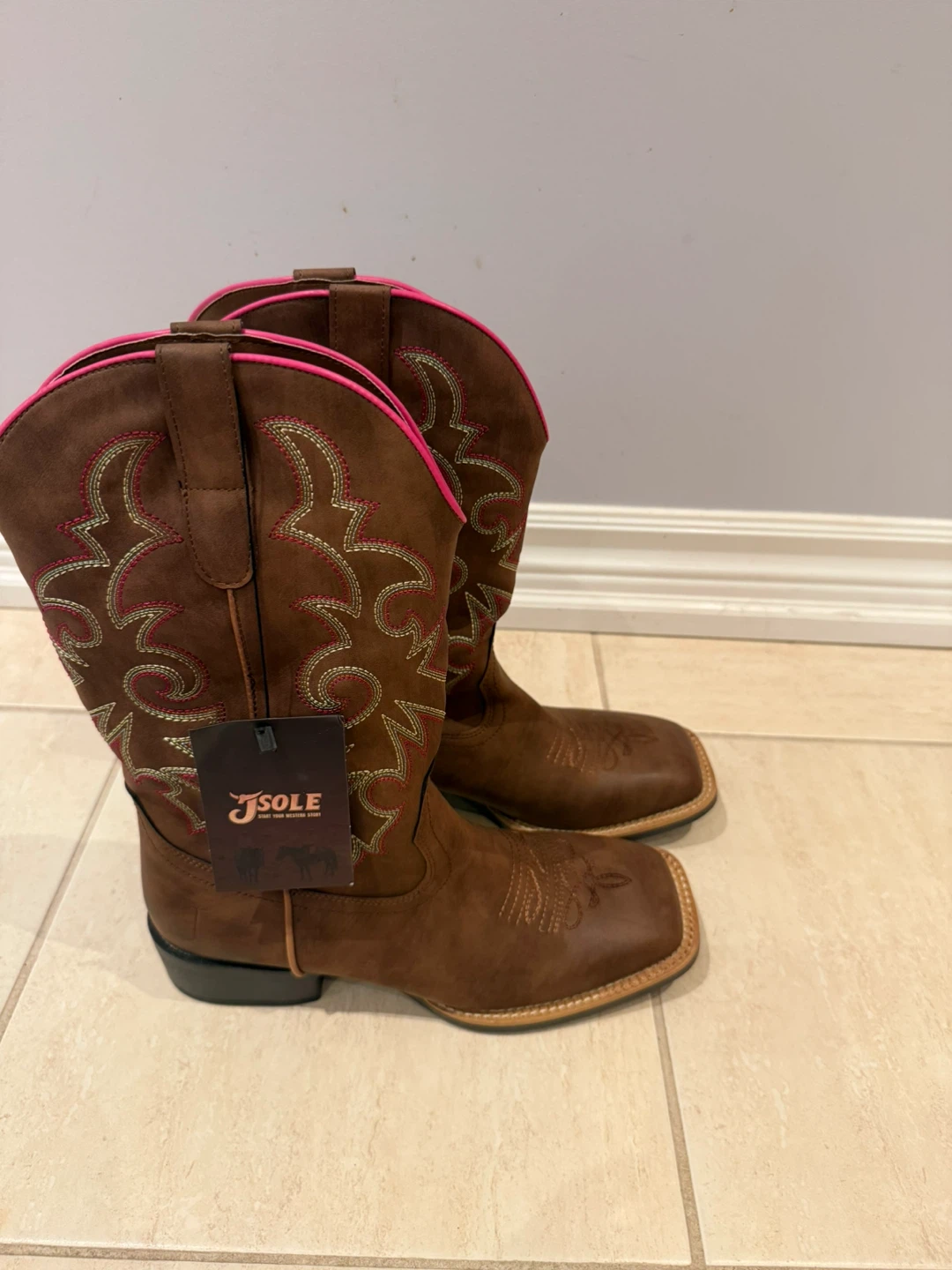 J-Sole Brown Western Cowboy Boots