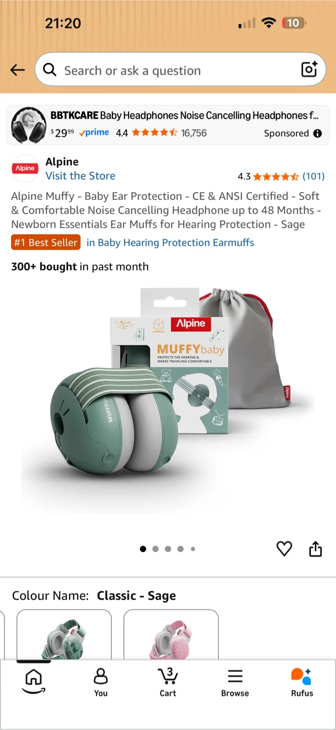 Alpine Muffy Baby Ear Protection - Sage
