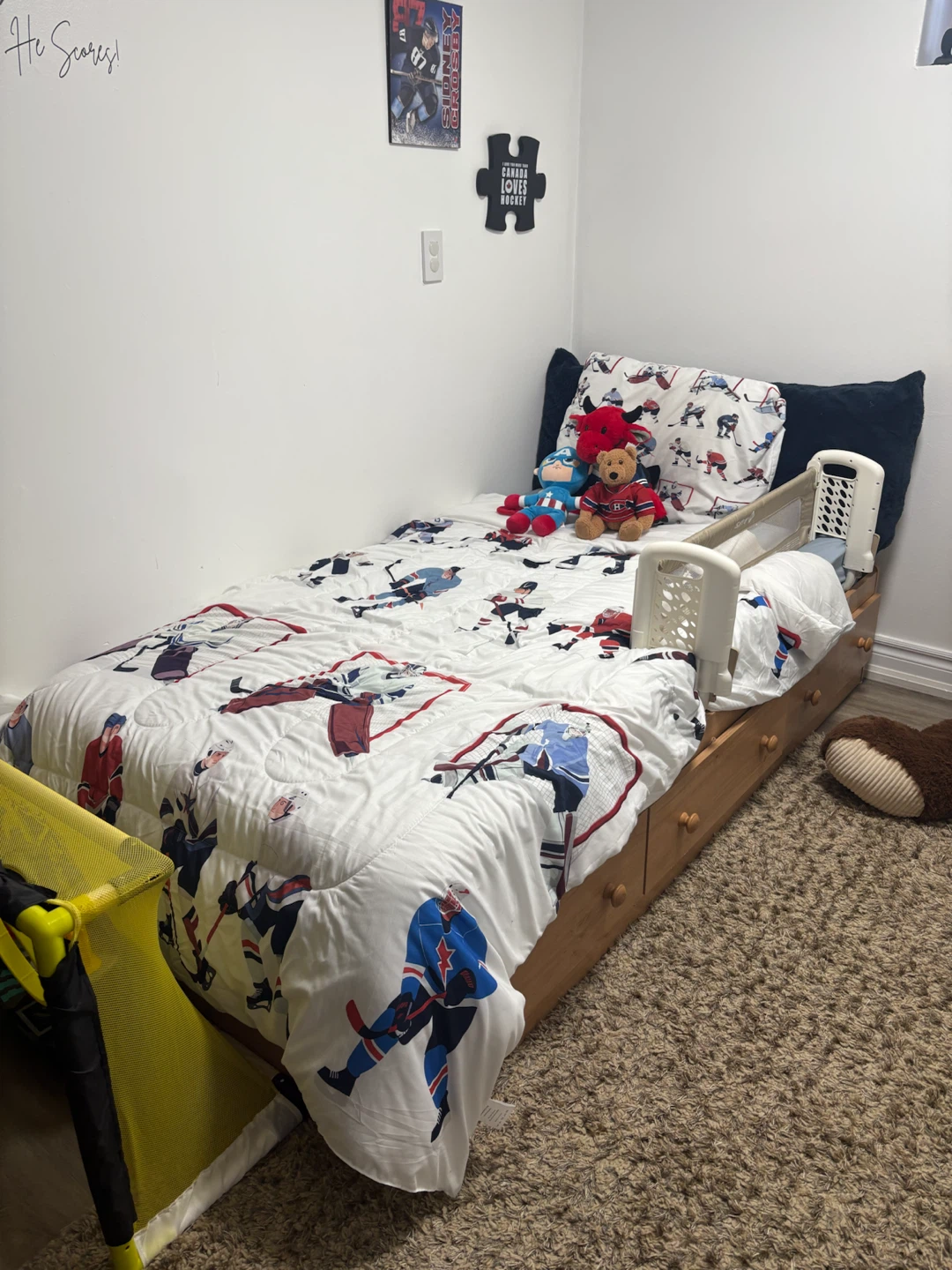 Wooden storage bed frame with two drawers